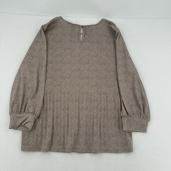 Adrianna Papell Women Sz XL Brown Dot Key Hole Blouse Long Balloon Sleeve Ruffle - Picture 2 of 11
